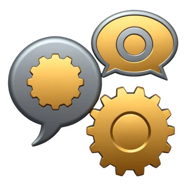 two overlapping speech bubbles, one with a gear sticker