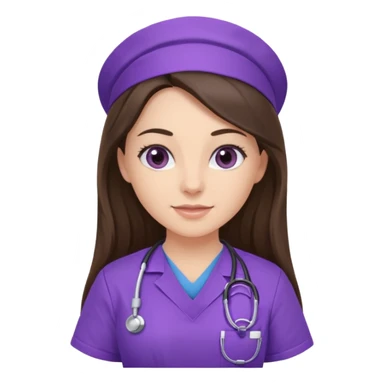 pretty brunette nurse with long hair in purple scrubs sticker