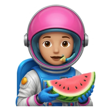 Neon pink and blue spaceman eating melon sticker