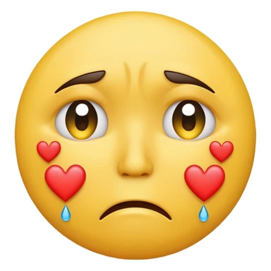 A yellow circular frowning Face with hearts above its eyes, crying sticker