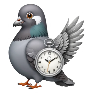 A pigeon holding a watch sticker