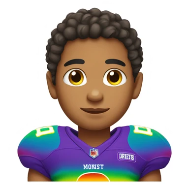 Lightskin boy with earrings wearing rainbow football jersey sticker