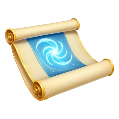 A magical scroll with glowing edges, partially unfurled
Sparkles or light effects around the edges
Color scheme: Parchment yellow with ethereal blue glow sticker