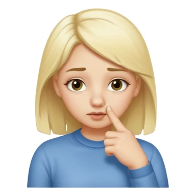 white blonde girl holding onto her nose with her index finger and thumb because something stinks  sticker