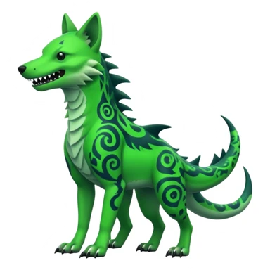 Edgy cool badass Neon-green landhai-sergal-dingo-hyena-wolf-raptor, with a shark tail, with black and dark-green swirly patterns markings sticker