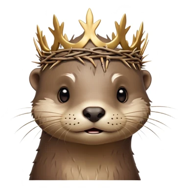 really cute confused otter face in three-quarter profile with simple thorny stem wrapped horizontally around its forehead like Jesus Christ's Crown of thorns, no crown shape on top, just thin spiky branches circling the forehead sticker