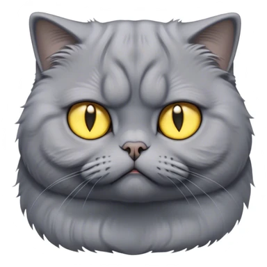 Cinematic Comical Grey Scottish Fold Cat Portrait Emoji, Adorable folded ears accentuating its round face, head tilted with a scrunched, grumpy expression, sleek soft grey fur with subtle blue undertones, large, striking yellow eyes, Simplified yet sharp features, highly detailed, glowing with a slightly sarcastic glow, high shine, poised but with a comically displeased demeanor, stylized with an air of playful disdain, focused yet unimpressed, soft glowing outline, capturing the essence of a grumpy yet endearing kitty with the classic Scottish Fold charm, so lifelike it feels like it could give you an exaggerated sigh and a disapproving stare at any moment! sticker