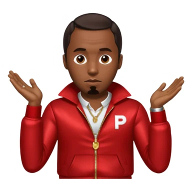 P Diddy with dark brown hair, metallic red outfit sticker