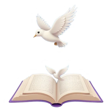 Create a dreamy, poetic emoji representing poetry. The design should feature several elegantly flying pages with short poetic columns written on them, surrounded by fluffy, soft clouds. White birds should be flying out from the clouds, creating a sense of freedom and inspiration. The pages and a white feather should symbolize creativity and poetic flow. Use pastel tones like light blues, purples, and creams for the pages and background, while the clouds should be soft and ethereal. The overall design should feel whimsical, serene, and full of poetic charm. Make the background transparent. sticker