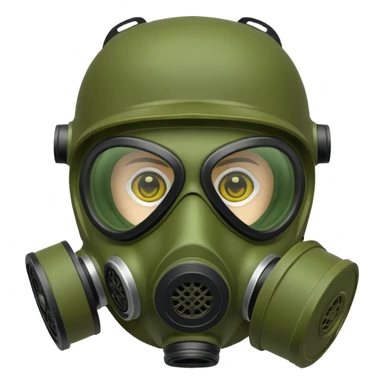 green gas mask, one filter sticker