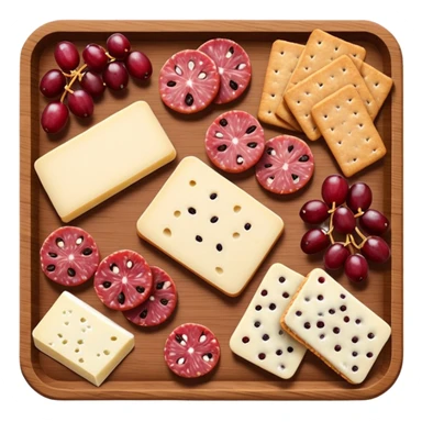 Charcuterie board. Multigrain crackers, white cheddar cheese, salami, and chocolate cranberries sticker
