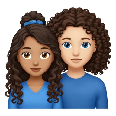 Two best friends .bestie 1: beige skin with brown long hair and blue eye. Bestie 2:mixed race skin with curly black hair and brown eye sticker