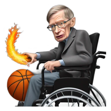 stephen hawking in flaming wheelchair slam dunking basketball sticker