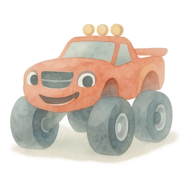 Blaze from Blaze and the Monster Machines as a watercolor emoji, soft edges, artistic feel sticker