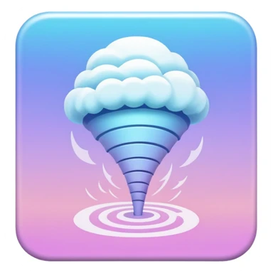 a Tiny compressed Stylized tornado symbol inside a pastel gradient white square icon sticker