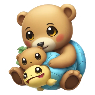 Cute bear cuddles with Pokémon squirtle  sticker
