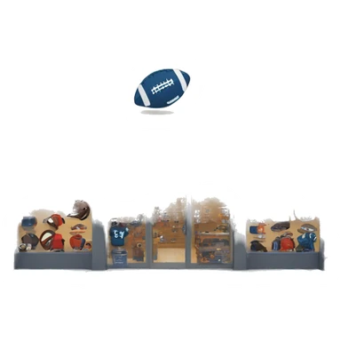 “Football store exterior with bold signage, large windows showcasing football gear, jerseys, and accessories, and a dynamic, athletic design reflecting the energy of the sport.” sticker