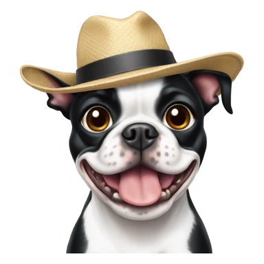 Boston terrier wearing a hat sticker