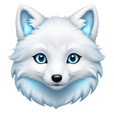 Cinematic Cute Arctic Fox Portrait Emoji, Head tilted playfully and inquisitively, featuring a silky, pure white Fur with delicate hints of icy blue on the ears and muzzle, round, sparkling eyes filled with curious charm, Simplified yet irresistibly adorable features, highly detailed, glowing with a warm, friendly glow, high shine, affectionate and spirited, stylized with a touch of frosty whimsy, bright and endearing, soft glowing outline, capturing the essence of a mischievous yet loving arctic fox, so playful it feels like it could frolic out of the screen and into your arms! sticker