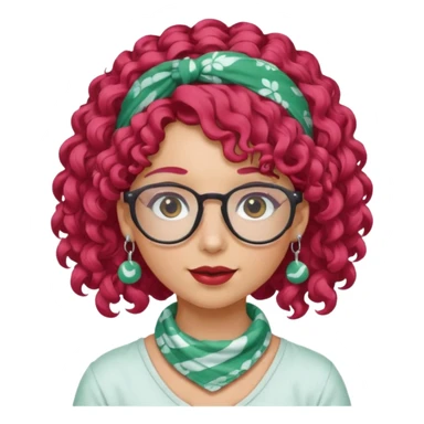 girl with curly  peppermint hair and bandana and glassess and earring sticker