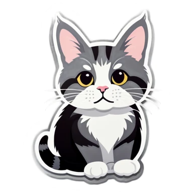 Grey tabby tuxedo cat with white paws sticker