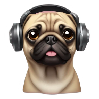 Dog pug djing on turntables with aerphones sticker
