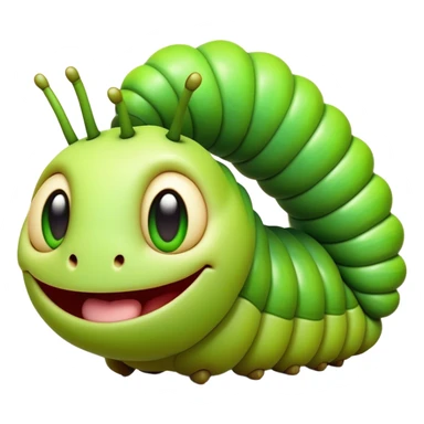 Cinematic Realistic Comical Caterpillar Portrait Emoji, Head tilted dramatically with an exaggeratedly amused expression, featuring a strikingly detailed segmented body in vibrant green with bold natural banding and wide, expressive eyes full of playful disbelief, rendered with lifelike texture and vivid natural colors, high shine, dramatic yet playful, styled with an air of cheeky garden mischief, soft glowing outline, capturing the essence of a spirited and over‐the‐top caterpillar that looks ready to wiggle its way into viral fame! sticker