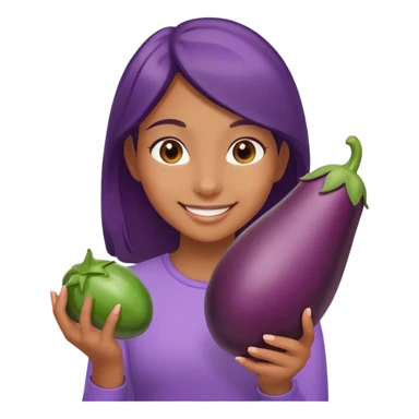 Smiling Girl holding eggplant sticker