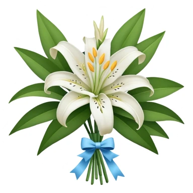 Big white bouquet of Lillie’s with white bow  sticker