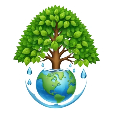 An icon featuring a tree, a recycling symbol, and a globe, representing ecology. The design includes green leaves, a water droplet, and wildlife, symbolizing the study of ecosystems, sustainability, and environmental protection. Transparent background. sticker