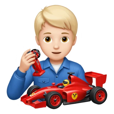 boy playing with formula 1 toy car sticker