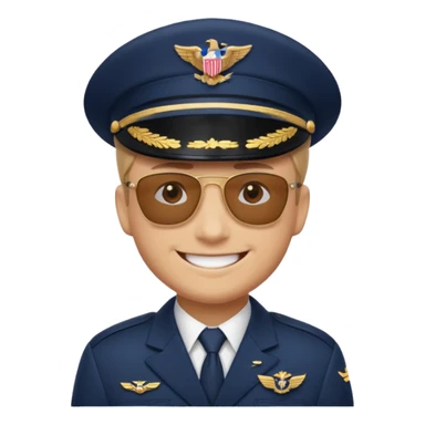 Slack-style emoji of a pilot wearing a navy captain hat going on a vacation sticker