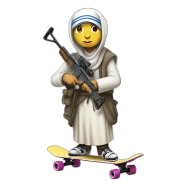 Mother Theresa skateboarder with Kalashnikov sticker
