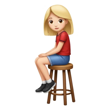 a girl is sitting on a stool seeing toward left side sticker