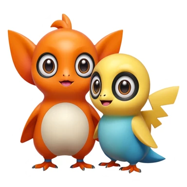 2 friendly pokemans helping each other  sticker