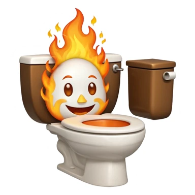 A smiling, happy toilet with fire coming from its bowl sticker