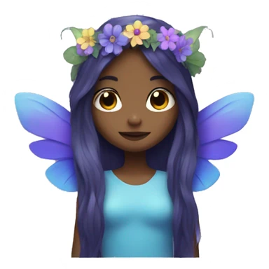 fairy with purple and blue wings, long hair, and flower crown sticker