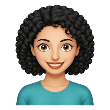 30 year old iranian woman very short curly black hair, big brown eyes, tanned skin, big smile, white teeth, pretty, stylish sticker