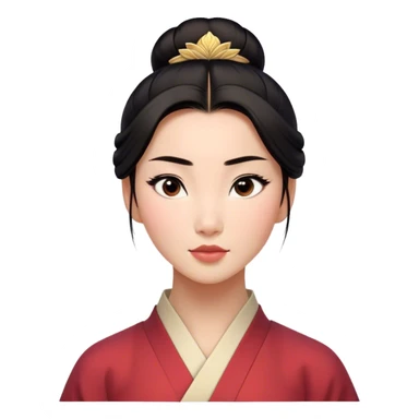 Cinematic Realistic Serene Mulan Portrait, showing Mulan (chest and above) with radiant, smooth skin and delicately detailed dark hair swept back in a neat bun. Her gentle, reflective expression is captured with soft natural lighting that highlights the nuanced textures of her features and traditional attire in muted hues. The composition glows with an inviting, natural radiance and subtle shadows, evoking a calm and introspective mood that speaks of quiet strength and enduring beauty. sticker
