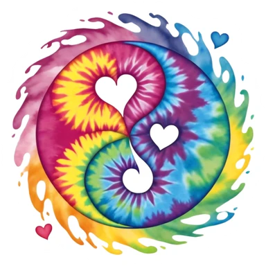 Tie dye ying yang with hearts as the opposite  sticker