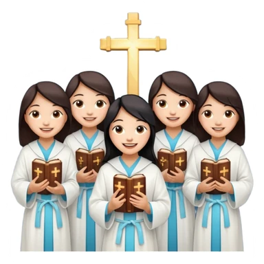 eight asian girls holding bibles and crosses and laughing to each other sticker