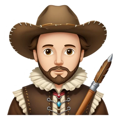 Shakespeare as a cowboy with ruff collar, quill pen and cowboy hat sticker