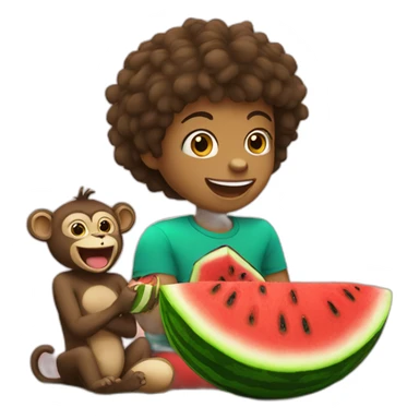 jayden eating watermelon with a monkey sticker