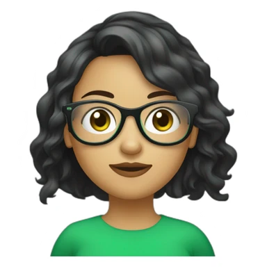 une fille cheveux noir avec des lunette (en forme de carrer un peu déformé) assez grosse comparer a ca tete yeux vert sticker