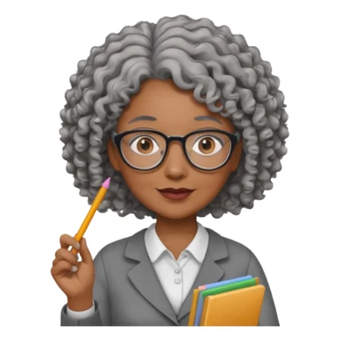 woman teacher, brown skin, curly grey hair, old, wearing glasses, hold chalk on hand sticker