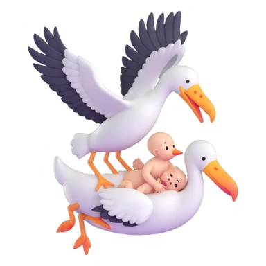 human baby in a bundle being carried by a flying stork sticker
