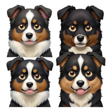Cinematic Meme-Worthy Grumpy Black Tri Australian Shepherd Portrait Emoji, Head held high but eyes filled with dramatic disappointment, smooth black fur with distinctive white and tan patches, deeply furrowed brow forming an unmistakable scowl, floppy ears slightly angled back in disapproval, piercing dark eyes glaring with pure exasperation, Simplified yet hilariously over-exaggerated features, highly detailed, glowing with an aura of supreme annoyance, high shine, exhausted yet judgmental, stylized with an almost regal pettiness, bright but brooding, soft glowing outline, capturing the essence of a pup that has seen it all and is thoroughly unimpressed, so meme-worthy it feels like it could instantly become the next viral sensation of grumpiness! sticker