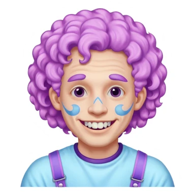 very cheerful colorful puffy violet curly haired man made out of cotton candy wearing teeth-braces and excessive face tattoos just face  sticker