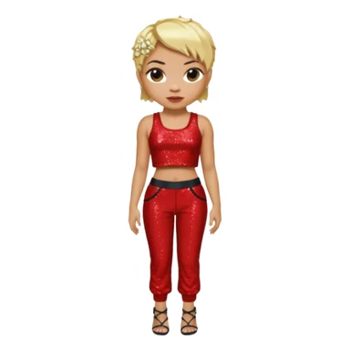 T Boz from TLC with short blonde hair, red sequin crop top and pants sticker