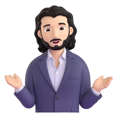 Professional portrait of a business strategist with black wavy hair, stubble, chiseled face, wearing blazer and button-up shirt, confident engaging expression, speaking pose, suitable for keynote speaker profile sticker